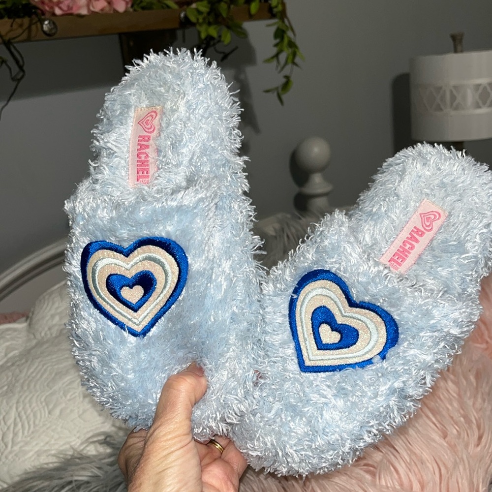 Fuzzy Slippers Rachel Girls 2/3 Large House Shoes Baby Blue Slip On